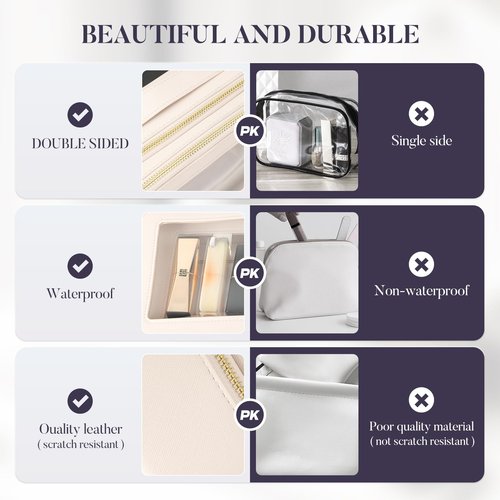 YAASHEEN Clear Makeup Bag, Waterproof Cosmetic Case with Zipper, 2 Separate Compartments, Ideal Travel Makeup Bag for Women (White)