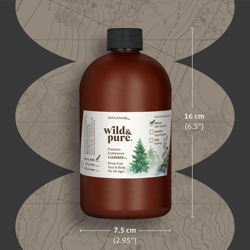 Wild & Pure EWG Verified All Natural, Plant-Based EcoBalance™ Cleanser - 18 Oz Refill | pH Balanced & Microbiome-Friendly | No-Rinse Body Wash