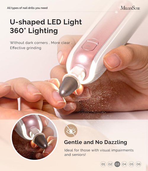 MelodySusie Cordless Pedicure & Manicure Nail Drill Kit, PC760G for Salon-Quality Foot Care for Home & Travel, Rechargeable with 5 Speeds, 8-in-1 Bits, 360° LED Light & Anti-Dust Shield