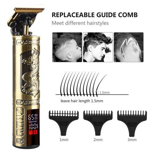 Professional Hair Clippers for Men Electric Haircut Kit Hair Trimmer Grooming Waterproof Rechargeable Close Cutting T Blade Trimmer USB Rechargeable Clippers for Hair Cutting (LED-Dragon)