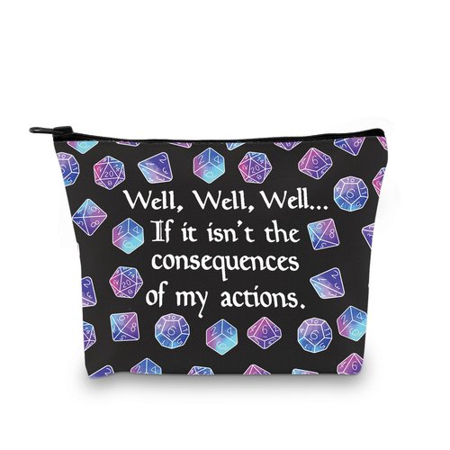 GJTIM DandD Gift Role Playing Games Gift Dice Pouch DandD Accessory Pouch Bag Games Makeup Bag for RPG Gamer (My Actions Bag)