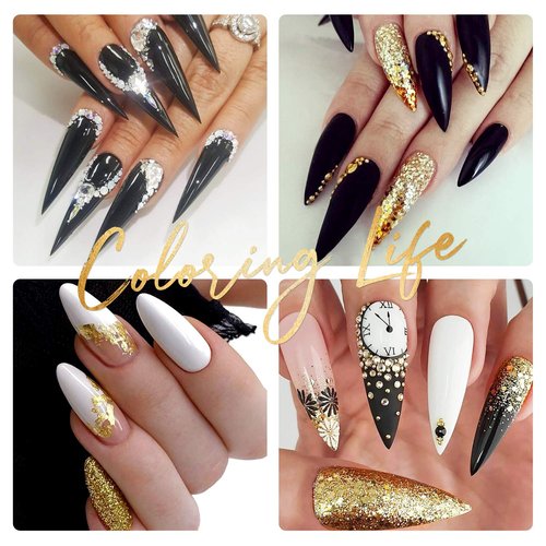 Modelones Black Gold Gel Nail Polish, Glitter Grey White Holiday Fall Gel Polish Kit, 6PCS 10ML Winter Gel Nail Set Top and Base Coat Needed LED Lamp Nail Gel with Gift Box Ideal for Salon DIY at Home