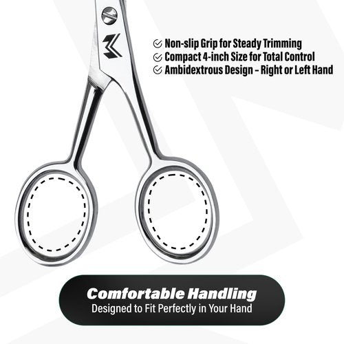 MUSI 4 Inch Eyebrow Scissors - Muti-purpose Small Scissors for Mustache, Beard, Nose Hair, Nail, Ear & Eyelash Trimming - Professional Stainless Steel Mini Grooming Scissors for Men Women with Comb