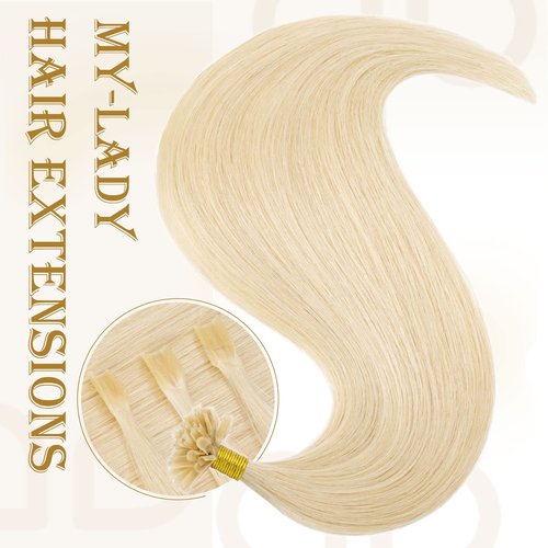 MY-LADY U Tip Hair Extensions Human Hair Platinum Blonde 16 Inch 50G 50Strands K Tip Utip Ktip Keratin Bond Fusion Extensions Real Remy Hairpieces
