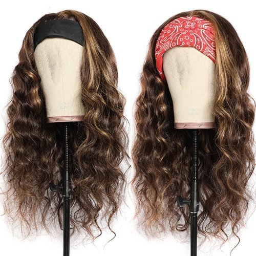 Ombre Headband Wig Human Hair #4/27 Highlight Body Wave Headband Wig 16 Inch Glueless None Lace Front Wig Brazilian Virgin Human Hair Wigs for Black Women Wear and Go Wig 150% Density
