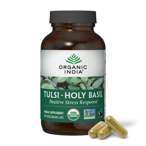 ORGANIC INDIA Tulsi Herbal Supplement - Holy Basil, Immune Support, Adaptogen, Supports Healthy Stress Response, Vegan, Gluten-Free, Kosher, USDA Certified Organic, Non-GMO - 180 Capsules