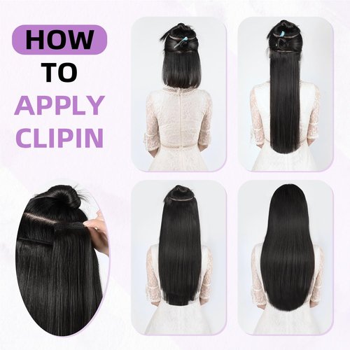Nuzusa Clip in Hair Extensions Real Human Hair,100% Brazilian Remy Human Hair Extensions for Women,1B Natural Black 8pcs Per Set with Double Weft,20inch 105g,Straight