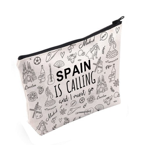 POFULL Spain Family Trip Gift Spain Is Calling And I Must Go Cosmetic Bag Spanish Honeymoon Gift (Spain Is Calling Cosmetic Bag)