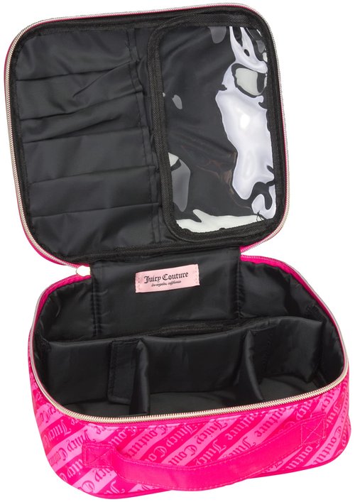 Juicy Couture Hot Pink Makeup Bag Cosmetics Organizer Travel Essentials Compartmentalized Logo Print