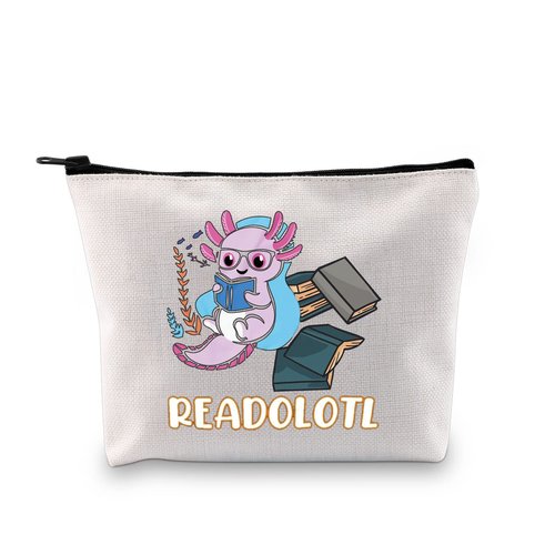 GJTIM Axolotl Gifts Bookish Gifts Readolotl Makeup Bag Funny Axolotl Book Reading Zipper Pouch Bookworm Gifts for Readers Book Lovers (Readolotl Bag)