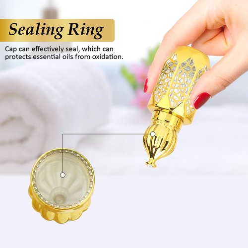 CHSEEO 4 Pcs Vintage Deodorant Roller Bottle for Essential Oil, 6 ML Empty Glass Perfume Mini Travel Bottle with Stainless Steel Roller Ball Refillable Empty Container - Gold
