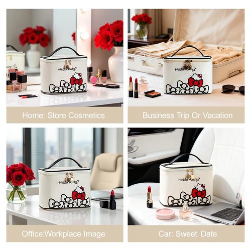 AmBealla Makeup Bag Large Waterproof Cosmetic Bags with Divider and Brush Holder,Cute Printed Makeup Organizer for Women Traveling,Portable Toiletry Bag for Girls
