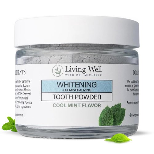 Living Well with Dr. Michelle Remineralizing & Whitening Tooth Powder Cool Mint | Fluoride-Free Hydroxyapatite Formula | Supports Enamel Strength and Natural Whitening