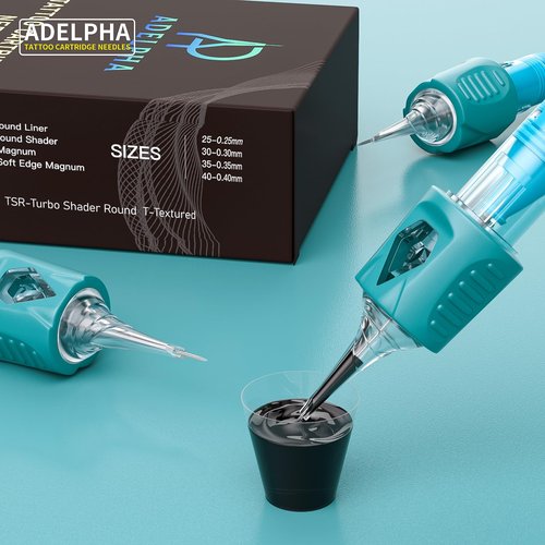 50Pcs Tattoo Cartridge Needles Assorted Mixed Size #10 Round Liner Shader Magnum 5RL 7RL 9RL 5RS 7RS 9RS 15M1 21M1 15RM 21RM with Membrane Needles for Tattoo Gun Machine