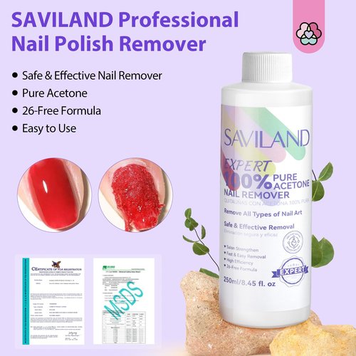 SAVILAND Nail Polish Remover Kit: 2 Pcs 250 ML Gel Nail Polish Remover Safe Removal Gel Remover with Cuticle Oil Removal Tools for Gel Polish Acrylic Dip Powder Salon Home Use