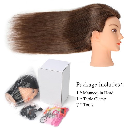 SOPHIRE 20-22 inches 100% Real Human Hair Mannequin Head, Hairdressers' Practice Training Head and Cosmotology Doll Head for Hairstyling and Braid - Dark Brown