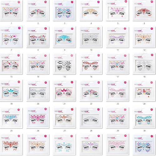 32 PCS Face Gems (RANDOM DESIGNS) Self- Adhesive Glitter Jewel Tattoo Sticker Festival Gems Rave Party Body Make Up C2ZAKMIX-A