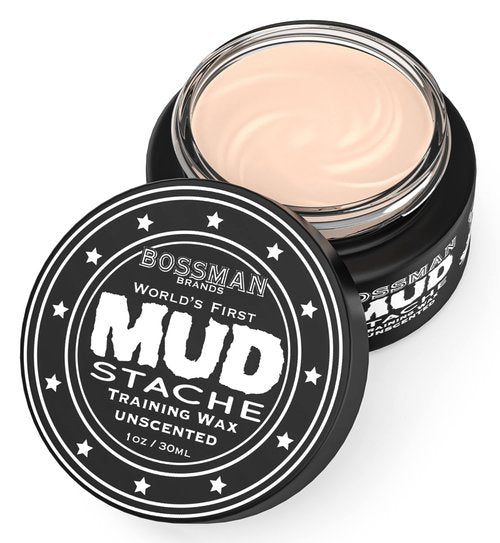 Bossman MUDstache Unscented Mustache Wax for Men (3 oz) - 3 Pack - Strong 24-Hour Hold, Non-Tacky & Easy to Apply for Taming & Styling