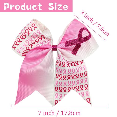 30pcs Breast Cancer Awareness Cheer Bows,7 Inches Pink Cheer Bows For Girls Women In October Cheerleading Hair Elastic Bands (Pink White)