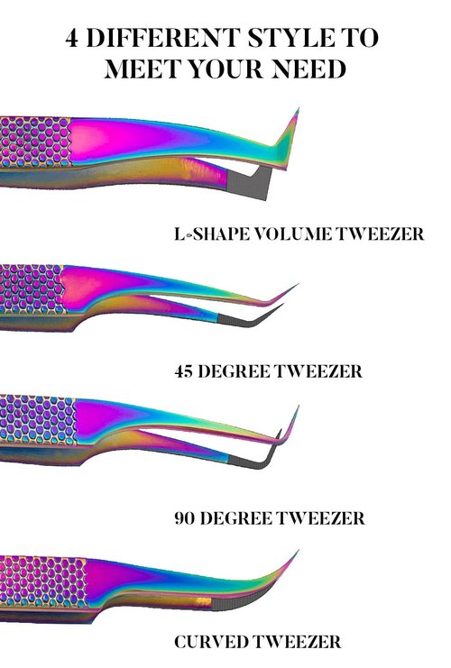Fiber Tip Lash Tweezers- Pack of 4 Eyelash Extension Tweezers Professional- Lash Tweezers.