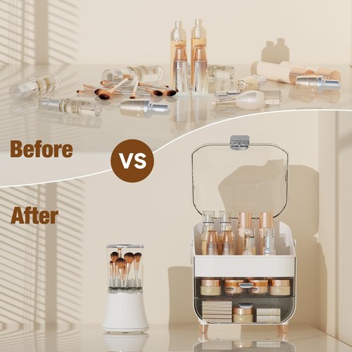 CLBDRESS Makeup Organizer Skincare Organizers, Make up Organizer for Vanity, Cosmetic Display Cases with Transparent Cover, Cosmetic Organizer for Bathroom, Dresser, Countertop Organizer, Silver