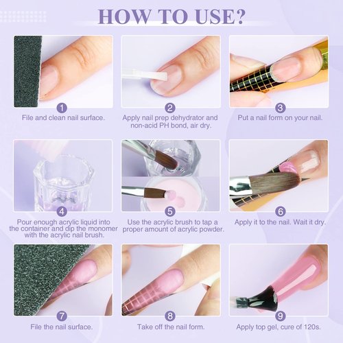 SAVILAND Acrylic Nail Kit with Drill: Professional 0.5Oz Clear/White/Pink Acrylic Powder and 50ml Liquid Set with Drill Nail Brush Forms Tool Extension Set for Beginners with Everything Home DIY Salon