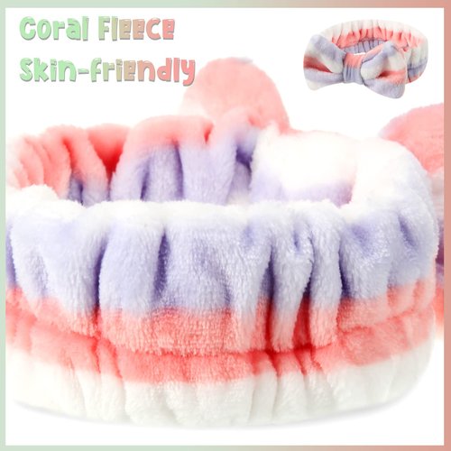 Tigeen 48 Pieces Spa Headband Bulk, Headband for Washing Face, Coral Fleece Bow Hair Band, Skincare Hair Band for Women Shower Cosmetic Facial Makeup Mask, 24 Styles