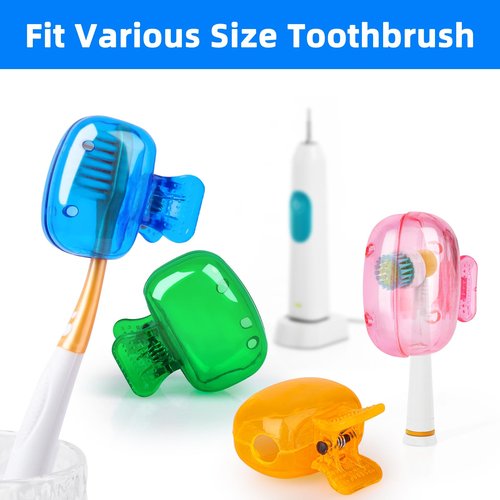 Hxezoc 4 Pack Travel Toothbrush Head Covers Toothbrush Protector Cap Brush Pod Case Protective Portable Plastic Clip for Household Travel, Bathroom, School, Camping, Business