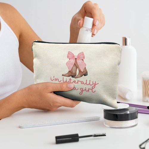 RYYCDOI Pink Western Makeup Bag, Cowgirl Makeup Bag, Pink Coquette Bow Cosmetic Bag, Western Gifts for Women, Cowgirl Gifts, Girly Makeup Bag, Preppy Makeup Bag, Cowgirl Stuff, Western Zipper Pouch