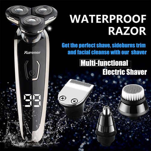 Electric Razor for Men Shaver Rechargeable Waterproof Rotary for Shaving with Nose Trimmer Sideburns Trimmer Face Cleaning Brush