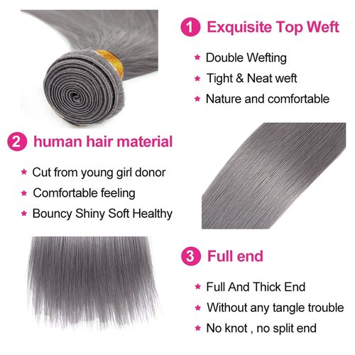 Grey Bundles Straight Bundles Human Hair 26 Inch Unprocessed Brazilian Virgin Weave Hairs Gray 1 Bundle 50 Gram Per Bundle Human Hair Extensions