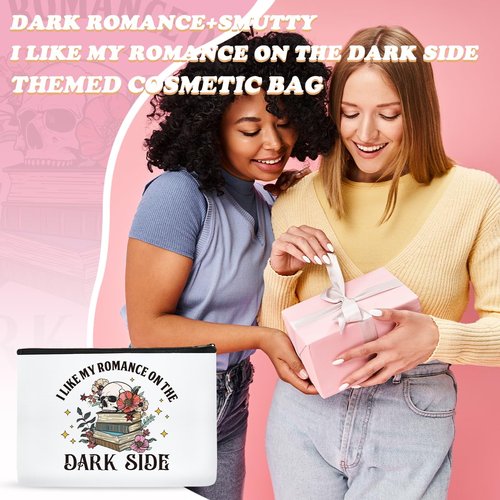 Papiailove Dark Romance Makeup Bag Gifts, Spicy Book Lovers Gifts Gothic Skeleton Cosmetic Bag for Women, Dark Romance Merch Skull Bag Goth Purse for Bookworm Adult I Like My Romance On The Dark Side