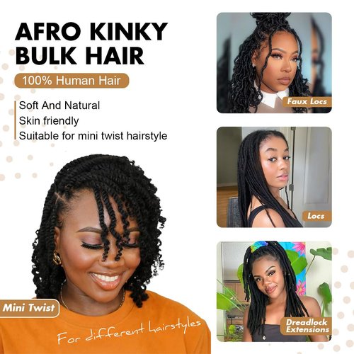 Vecago Afro Kinkys Bulk Human Hair, 4c Curly Hair for Permanent Sister Locs/Mini Twists/Braids/Repair Can Dye and Bleach(12 inch),#30