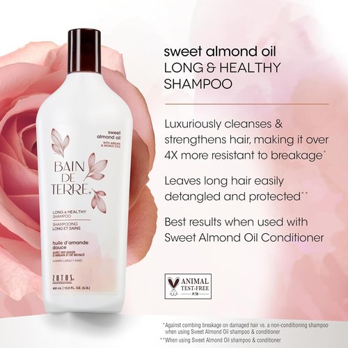 Bain de Terre Long & Healthy Shampoo and Conditioner Set | Sweet Almond Oil | Fortifies & Strengthens Long, Growing Hair | Paraben Free | Color-Safe | 13.5 Fl Oz