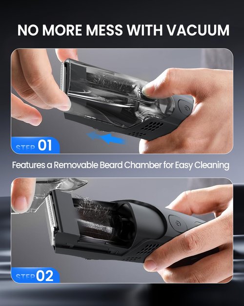 FERRISA Vacuum Beard Trimmer for Men, Rechargeable Mustache Trimmer for Men with Adjustable Length Comb, Cordless Electric Mens Beard Trimmer with Built-in Vacuum for Mustache, Sideburns