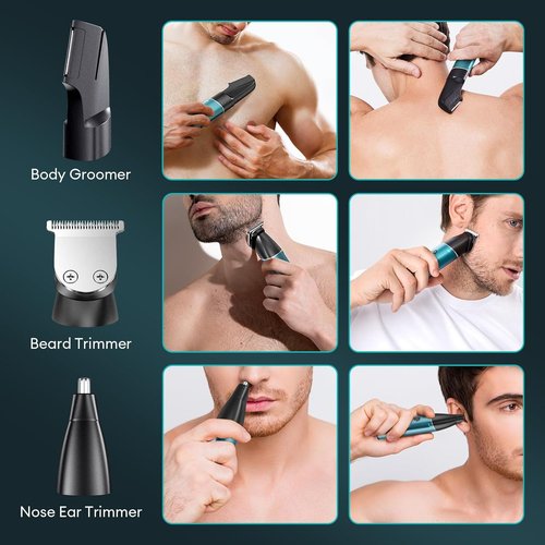 kensen Body Hair Trimmer for Men 3-in-1 Beard Trimmer for Men, Manscape Men's Groin & Pubic Hair Trimmer IPX6 Waterproof Wet/Dry Hair Clippers for Mens Rechargeable Electric Razor for Mens (Blue)