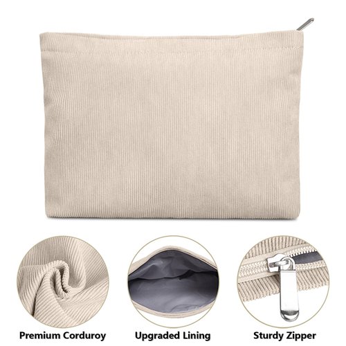 FITDON 2PCS Cosmetic Bags for Women Makeup Bag for Purse Small Corduroy Makeup Pouch Travel Make Up Bag with Zipper Toiletry Bag Organizer, Beige
