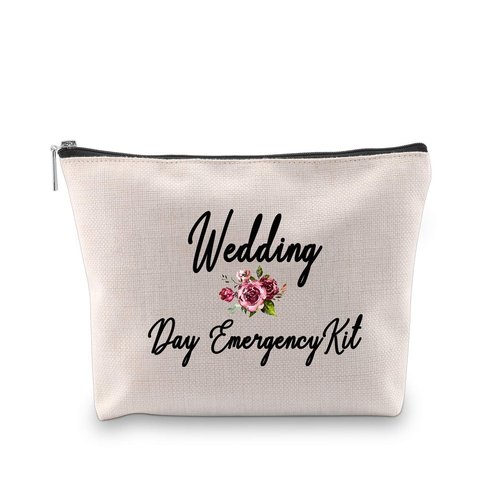 PXTIDY Bride Wedding Day Emergency Kit Bridal Shower Gift Wedding Survival Kit Makeup Bag Bride To Be Gift(Beige)