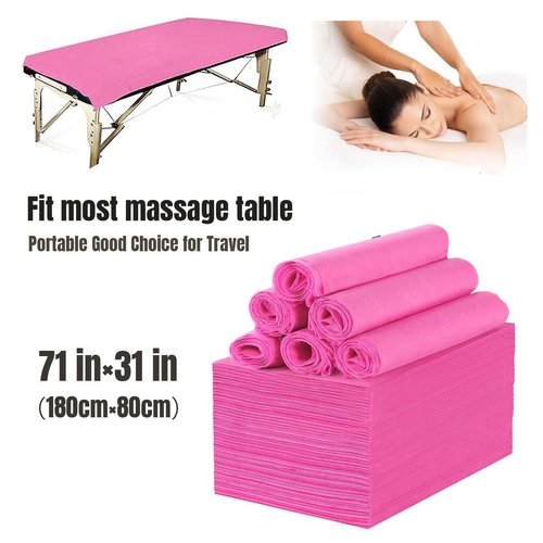 YILUFA1688 100 Pcs Massage Table Sheets Disposable Bed Cover Non Woven Fabric Breathable Sheets for Massage,Spa, Beauty Salon, Facial,Tattoo, Waxing, Esthetician (71"x 31" Pink)