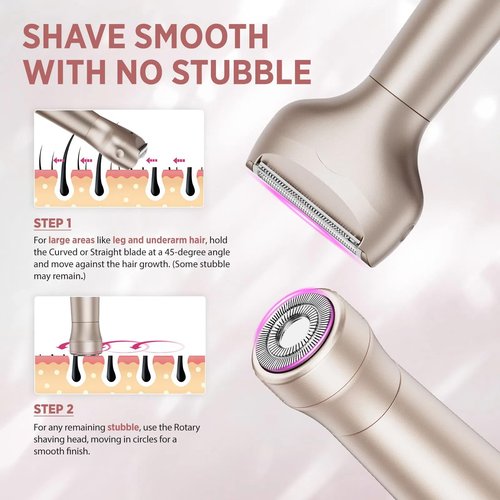 Orchrose Electric Razor for Women Body: Rechargeable Painless Electric Shaver for Bikini Face Body Legs Underarms - 3-in-1 Blade and Rotary Shaving Head (Honey Gold)