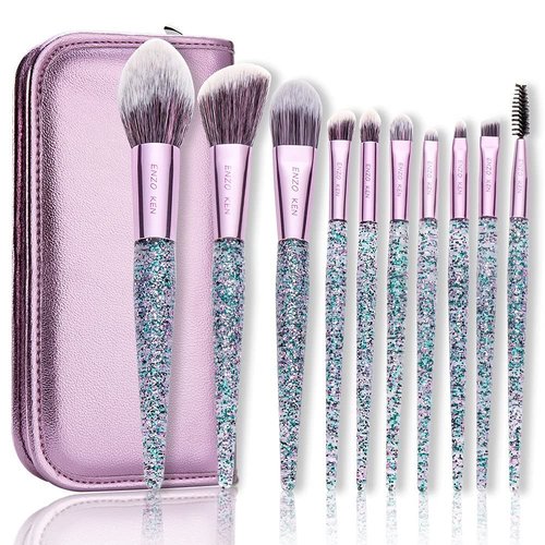 ENZO KEN Glitter Makeup Brushes Set with Case, Vegan Makeup Brush Set Professional, Colorful Cosmetic Brushes Makeup Set, Make up Brush Vegan, Make up Brushes Set Professional, Makeup Brush Set Vegan