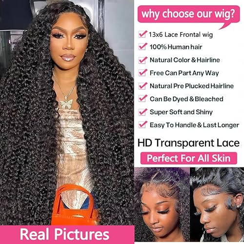 32 inch Deep Wave Lace Front Wigs Human Hair 13x6 HD Lace Front Wig 200% Density Deep Curly Wigs Human Hair Pre Plucked with Baby Hair Natural Color
