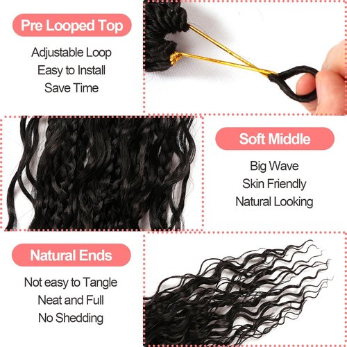 Goddess Box Braids Crochet hair -18 Inch 9 Packs Water Wave Boho Crochet Braids for Black Women (1B#, 18 Inch (Pack of 9))