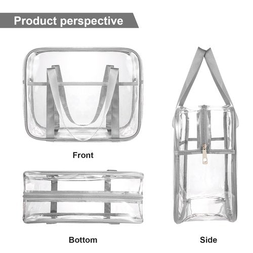 UEOE Large Thick PVC Zippered Bags - Cosmetic Makeup Toiletry Bags For Daily Work, Travel, Sports (Grey)
