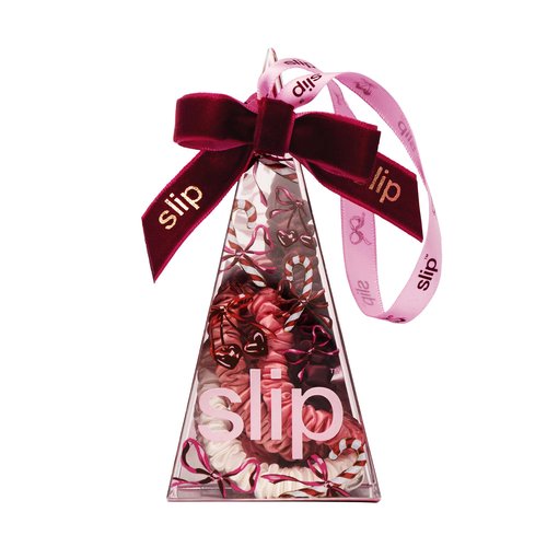 slip Skinny Scrunchies in Candy Cane Ornament Packaging: Anti-Crease, Anti-Breakage Slipsilk™ Design Protects Delicate Hair | Includes 4 Pure Silk Scrunchies