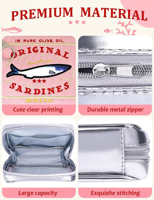 Cessfle Canned Sardines Makeup Bag, Funny Sardine Tin Fish Cosmetic Bag, Creative Cute Makeup Bag Kawaii Pencil Case Pouch, Coquette Make up Pouch for Women