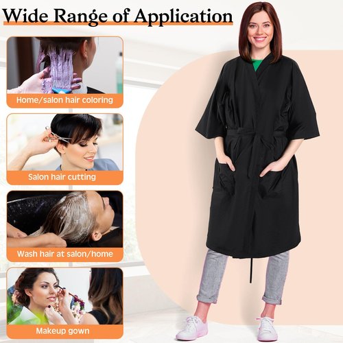Toulite 8 Pieces Salon Robes Smock for Clients Hair Salon Gown Cape Black Barber Smock Kimono Style Hair Stylist for Clients(2 Pockets)