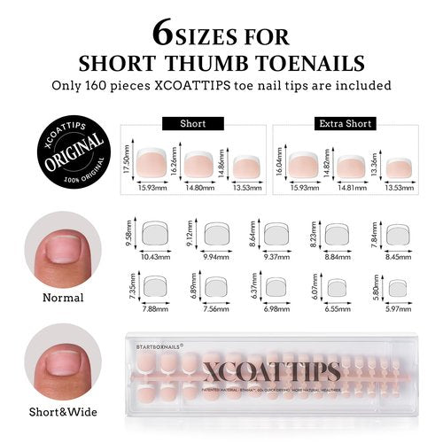 btartboxnails Short French Tip Press On Toenails - Solid Nail Gel Glue