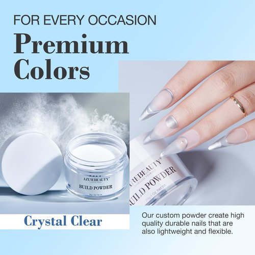 AZUREBEAUTY Clear Dip Powder for Nails, Essential Dipping Build Powder + 4+4Pcs Dip Powder Liquid Set 15ml/0.5oz