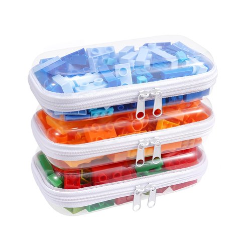 SXS LACONIC Clear Hard Plastic Zipper Case,Transparent Double Zippers Hard Pouch with 3pcs,Portable Travel Organizer Bin for Toy Storage